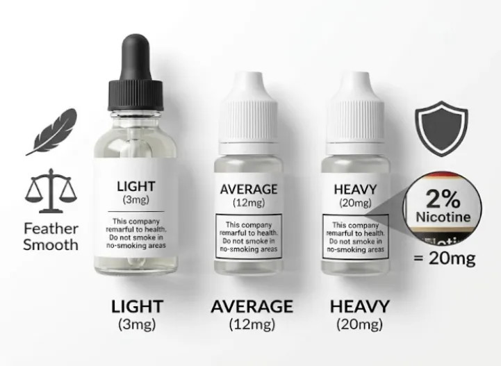 Infographic comparing light, average, and heavy vape nicotine strengths.