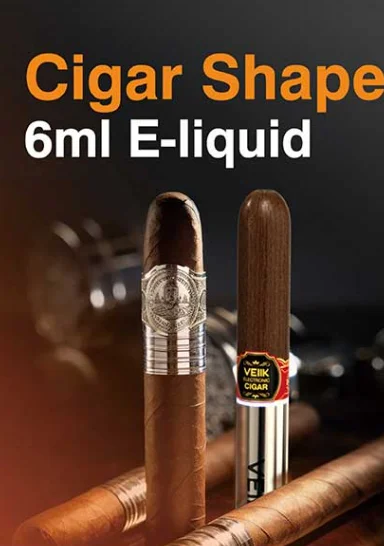 VEIIK e-cigar next to natural cigar on dark backdrop