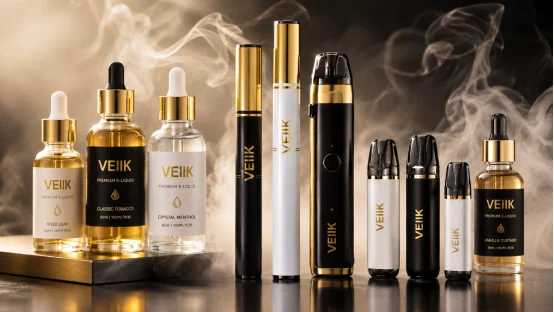 VEIIK e-liquid bottles and vape devices display